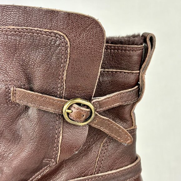 UGG Brown Ankle Booties with Chunky Heel and Buckle Details - Picture 4 of 16